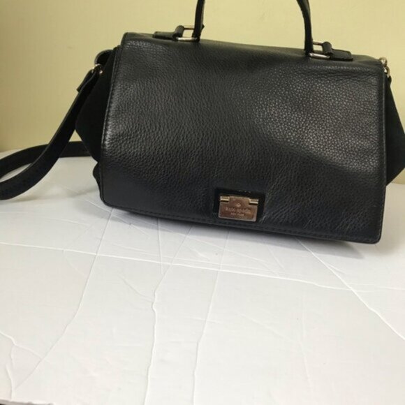 KATE SPADE Magnolia Park Pebble Leather Suede Satchel Shoulder Bag Large Logo - Picture 7 of 15